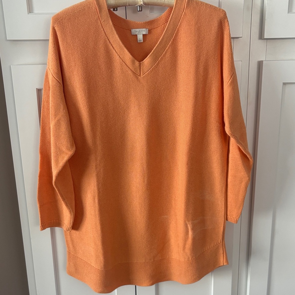 Talbots Orange V-Neck Sweater, size large EUC